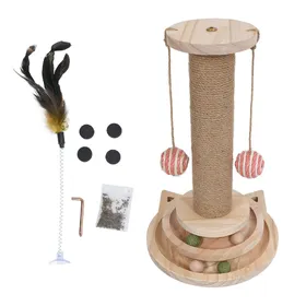 Comparer les prix de Arbre à chat griffoir en bois interactif réduit l'ennui favorise l'exercice jouet à balle à plateau tournant pour beige