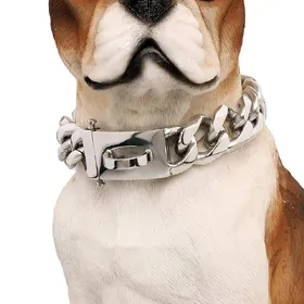 Meilleurs prix pour Acier Inoxydable 316L 19 mm Collier Métallique pour Chien Chaîne de Promenade Anti-mastication avec Boucle Sécurisée pour Chiot Grand Chien Or Argent Maillon Cubain (as the picture,26inch(neck 61-65cm))