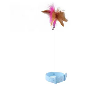 Comparer les prix de Jouets interactifs pour chats, bâton de Teaser à plumes amusant avec cloche, collier pour animaux de compagnie, chaton, baguette de jeu, jouets d'entraînement pour chats, fournitures bleu