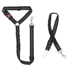 Meilleurs prix pour Nylon Ceinture Chien Universel Harnais Voiture Réglable pour Chien & Chat avec Absorption des Chocs 2 en 1 Laisse Chien (Noir)