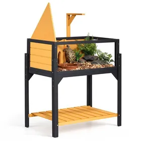 Comparer les prix de Enclos Tortue Bois 2 Zones Maison Tortue Terrestre avec Support Lampe pour Petits Animaux Reptiles Intérieur Extérieur