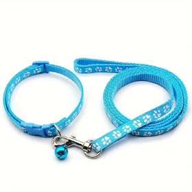 Meilleurs prix pour Ensemble collier et laisse pour chien, Collier pour chien en nylon avec motif patte mignon et clochette, Laisse longue pour promenade de chien XS bleu ciel