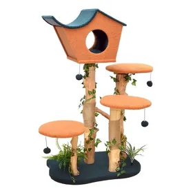 Meilleurs prix pour Fudajo Arbre à chat - 135 cm de haut - design végétal avec lierre et fougères - Meuble grattage félin peluche - Couleur vert-orange