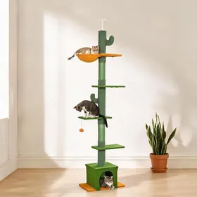 Meilleurs prix pour Arbre à chat du sol au plafond 6 niveaux 275 cm vert panneau de particules