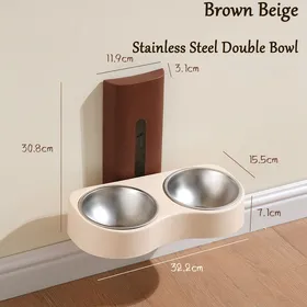 Comparer les prix de Bol double mural pour animaux de compagnie, distributeur d'eau en céramique en acier inoxydable, bol pour chien, bassin de nourriture pour chat à hauteur réglable marron