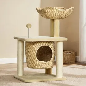 Meilleurs prix pour Arbre à chat 45x40x74 cm en panneaux de particules et peluche beige avec cache plateforme et balle